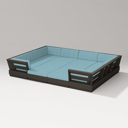 PW Designer Series Elevate 12-Piece Pit Sectional in Vintage Coffee / Lattice Sky Blue