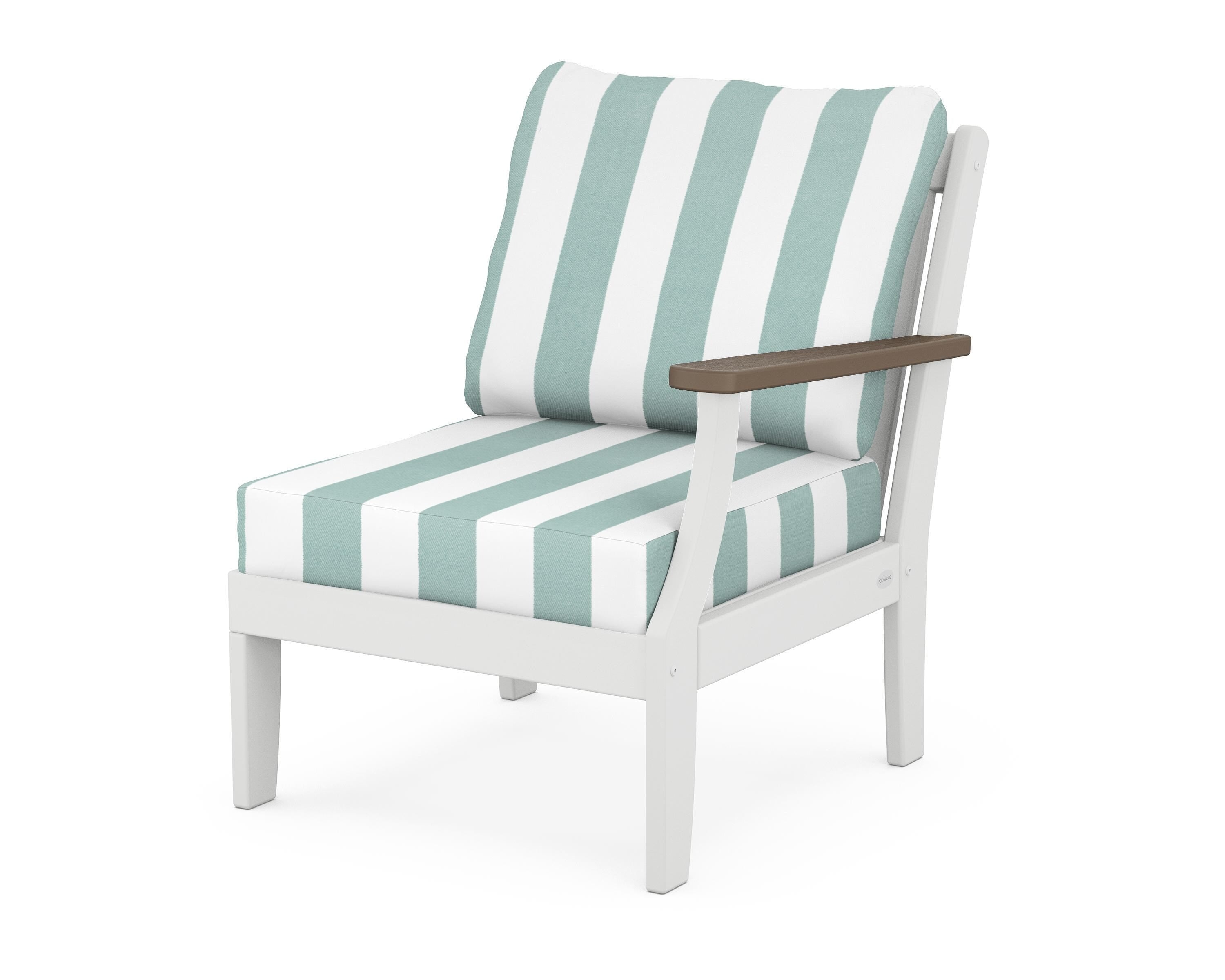 POLYWOOD® Braxton Modular Right Arm Chair in White / Kona / Cabana Stripe Glacier Spa