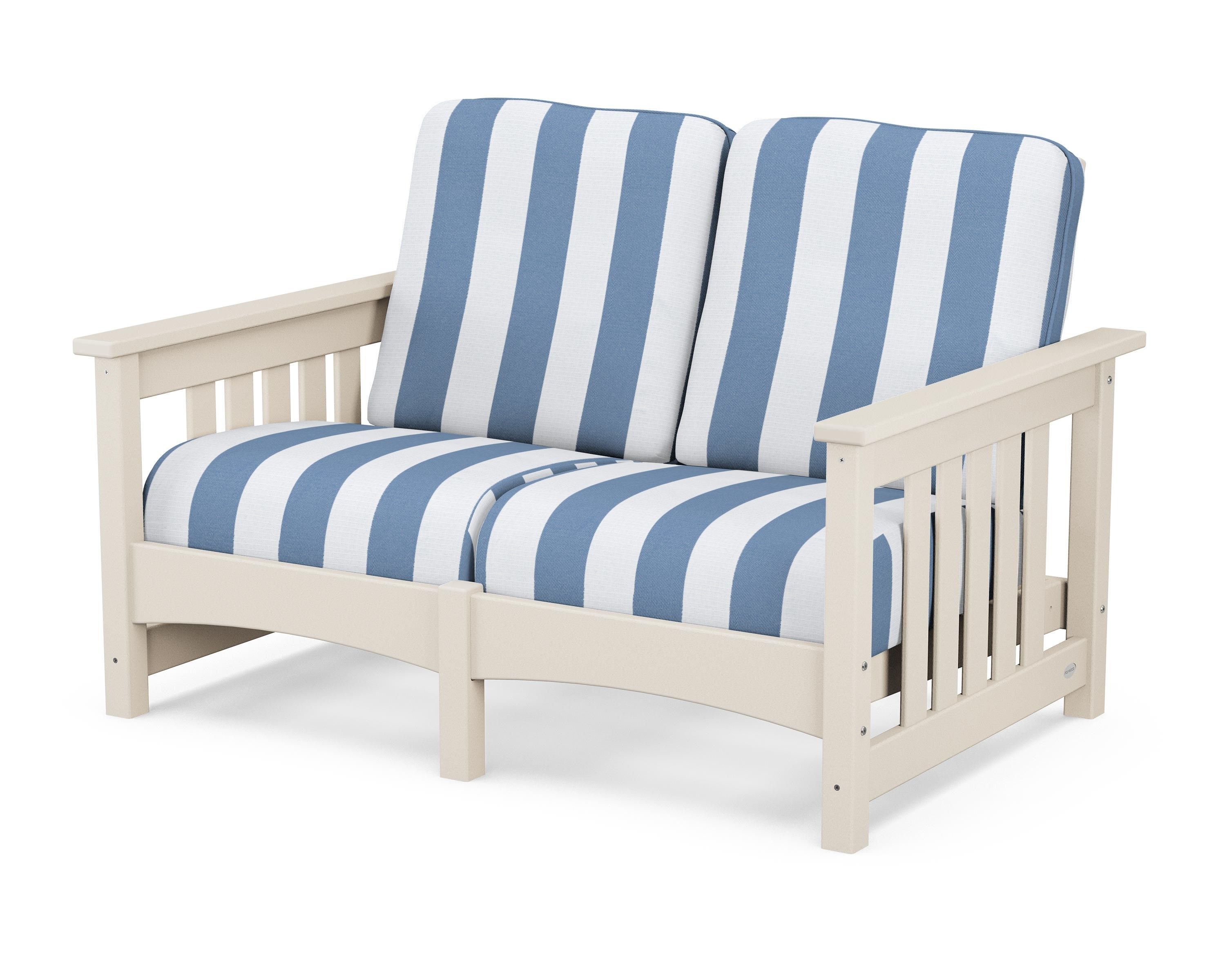 POLYWOOD® Club Mission Loveseat in Sand / Cabana Stripe Sky Blue