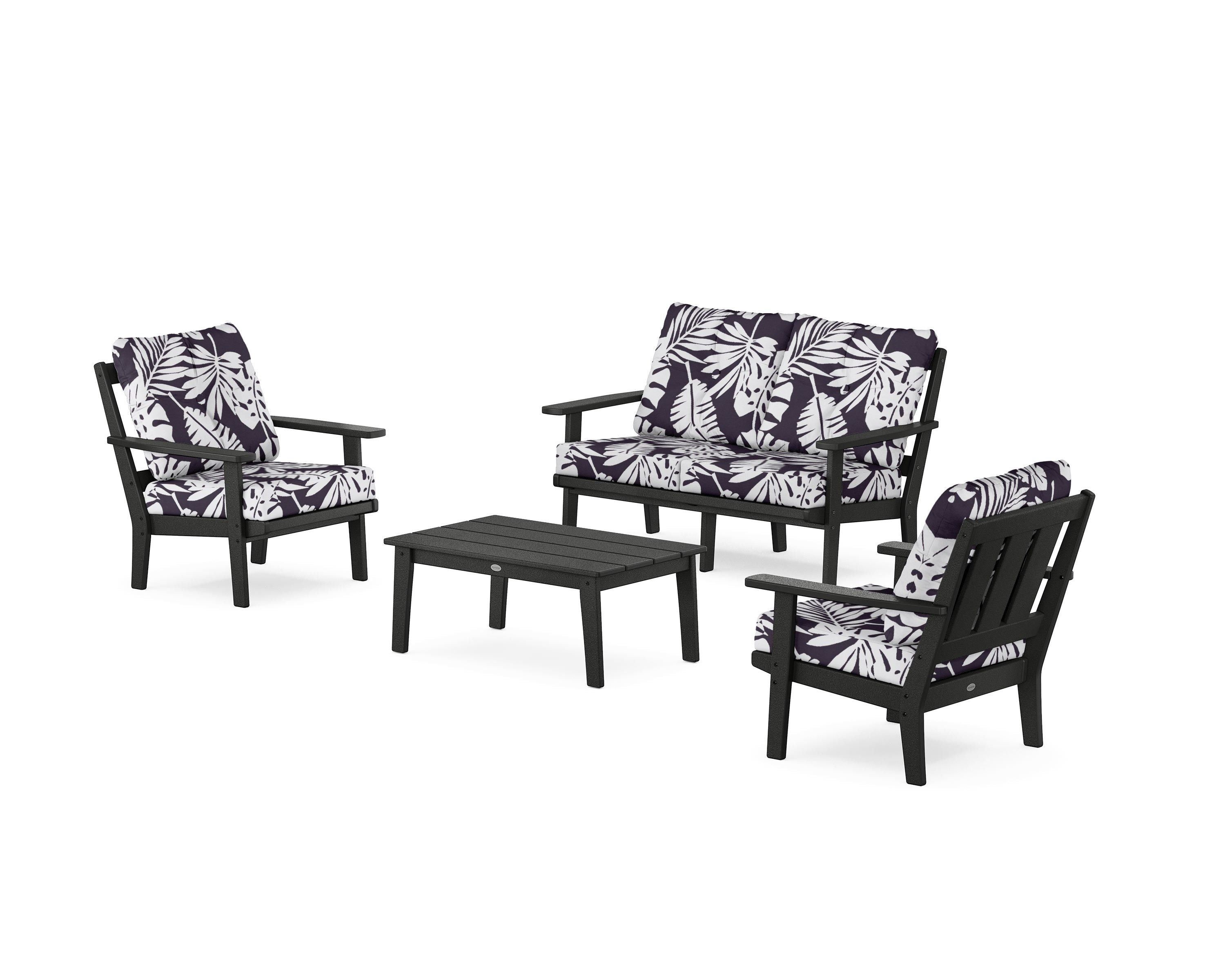 POLYWOOD® Oxford 4-Piece Deep Seating Set with Loveseat in Black / Leaf Navy