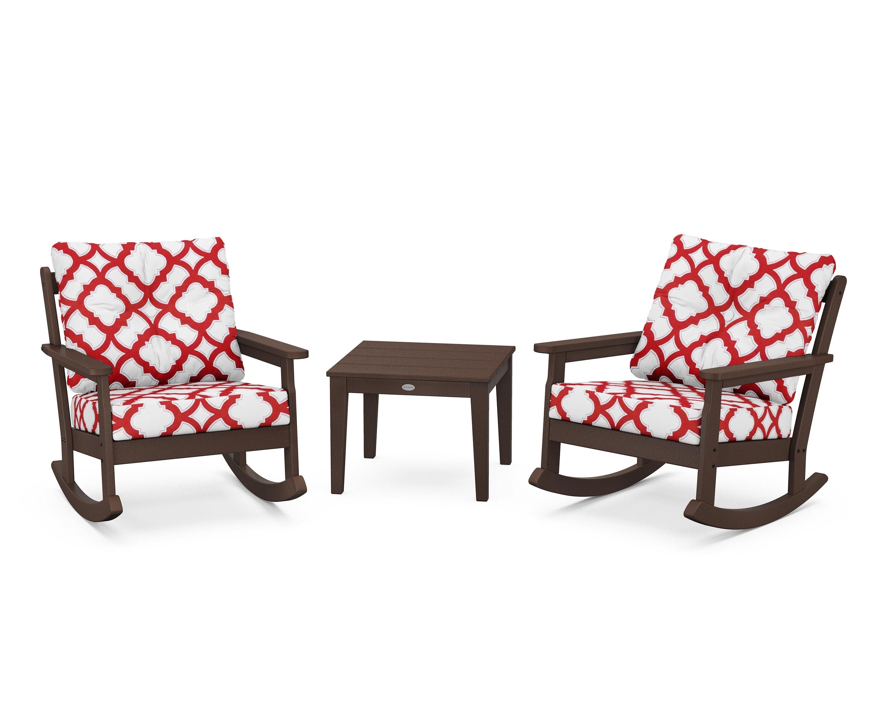POLYWOOD® Vineyard 3-Piece Deep Seating Rocker Set in Mahogany / Trellis Crimson