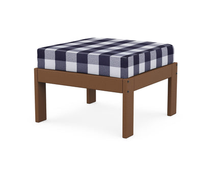 POLYWOOD® Vineyard Modular Ottoman in Teak / Buffalo Plaid Navy