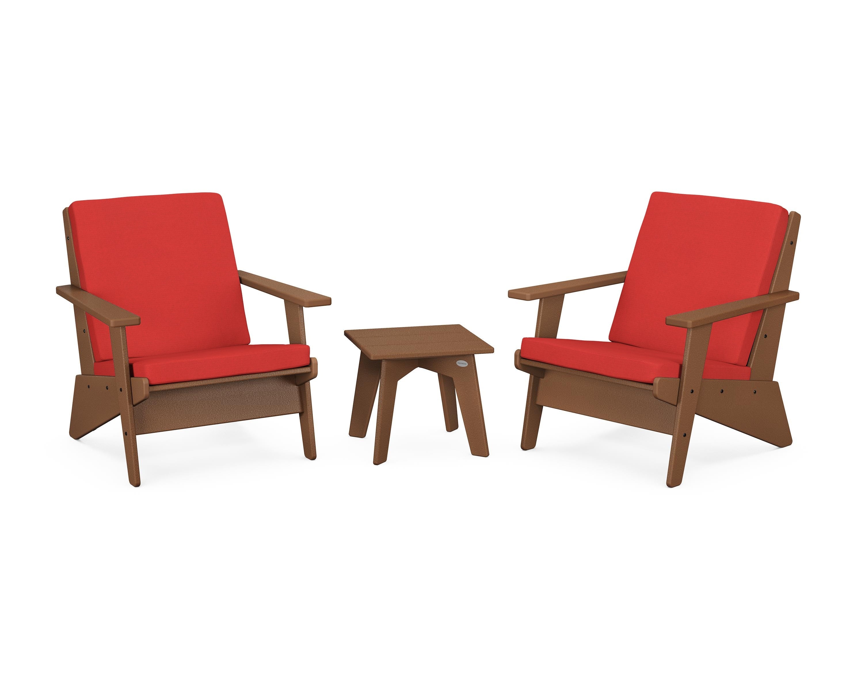 POLYWOOD® Riviera Modern Lounge 3-Piece Set in Teak / Crimson Linen