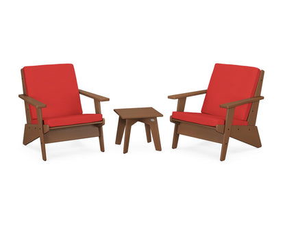 POLYWOOD® Riviera Modern Lounge 3-Piece Set in Teak / Crimson Linen