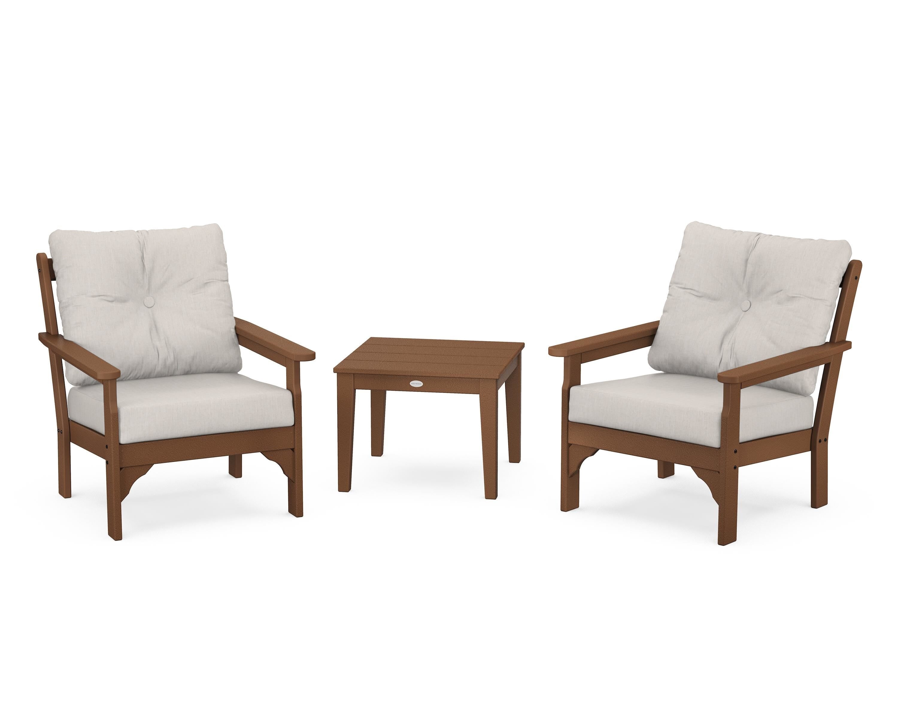 POLYWOOD® Vineyard 3-Piece Deep Seating Set in Teak / Cast Ash
