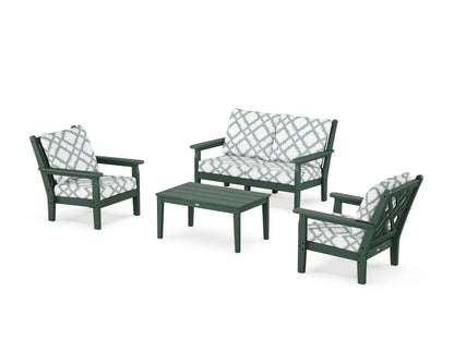 POLYWOOD® Chippendale 4-Piece Deep Seating Set with Loveseat in Green / Trellis Glacier Spa