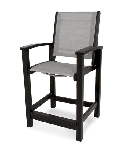 POLYWOOD® Coastal Counter Chair in Black / Metallic Sling