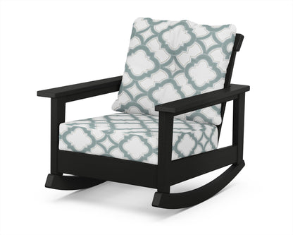 POLYWOOD® Prescott Deep Seating Rocking Chair in Black / Trellis Glacier Spa