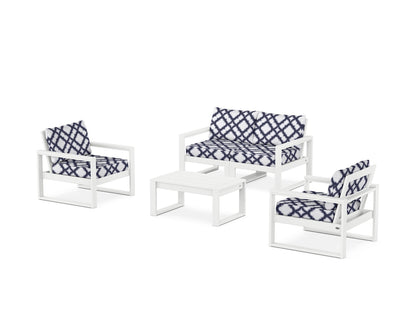 POLYWOOD® EDGE Sectional 4-Piece Deep Seating Set with Loveseat in White / Trellis Navy