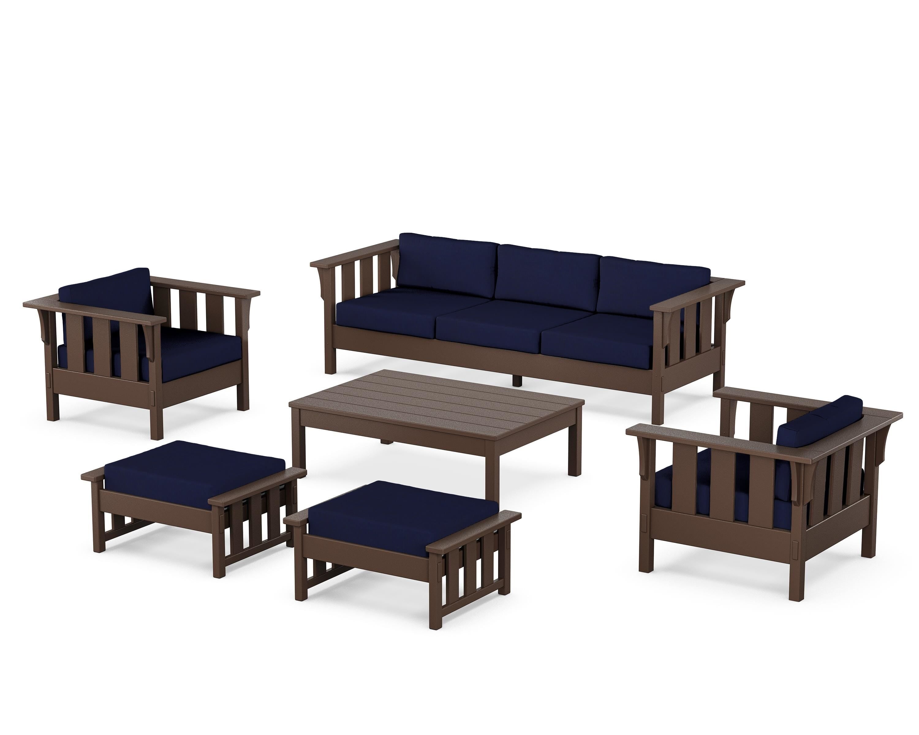 Martha Stewart by POLYWOOD® Acadia 6-Piece Lounge Sofa Set in Mahogany / Navy