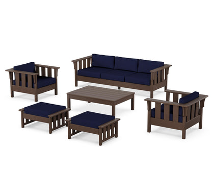 Martha Stewart by POLYWOOD® Acadia 6-Piece Lounge Sofa Set in Mahogany / Navy