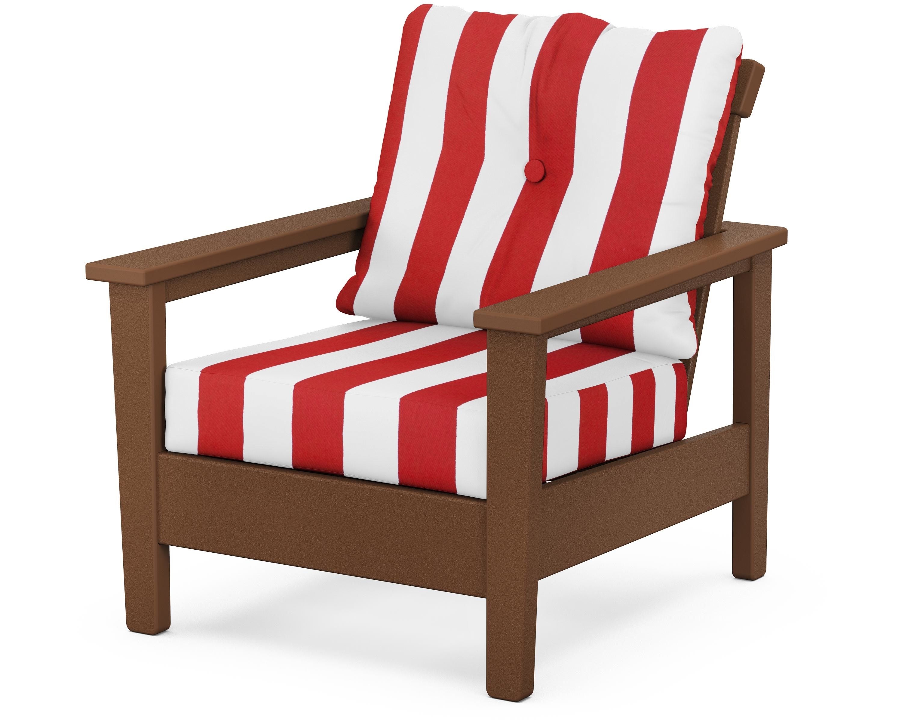 POLYWOOD® Prescott Deep Seating Chair in Teak / Cabana Stripe Crimson