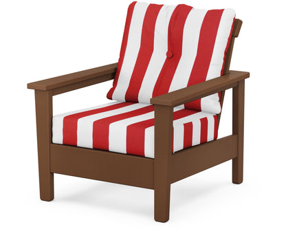 POLYWOOD® Prescott Deep Seating Chair in Teak / Cabana Stripe Crimson