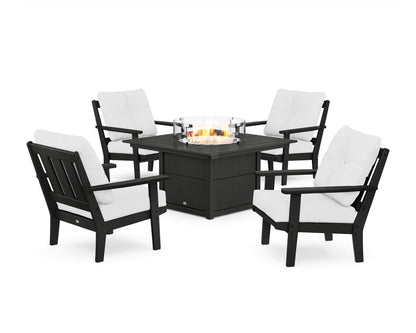 POLYWOOD® Oxford 5-Piece Deep Seating Set with Fire Pit Table in Black / Natural