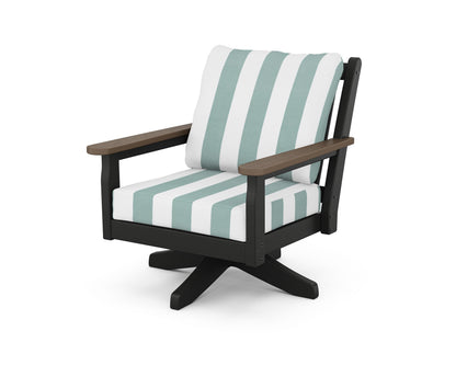 POLYWOOD® Chippendale Deep Seating Swivel Chair in Black / Kona / Cabana Stripe Glacier Spa