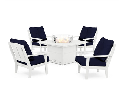POLYWOOD® Mission 5-Piece Deep Seating Set with Fire Pit Table in White / Navy