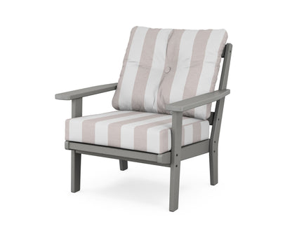 POLYWOOD® Prairie Deep Seating Chair in Slate Grey / Cabana Stripe Dune Burlap