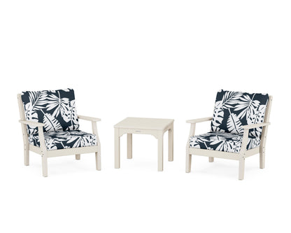 Martha Stewart by POLYWOOD® Chinoiserie 3-Piece Deep Seating Set in Sand / Leaf Marine Indigo