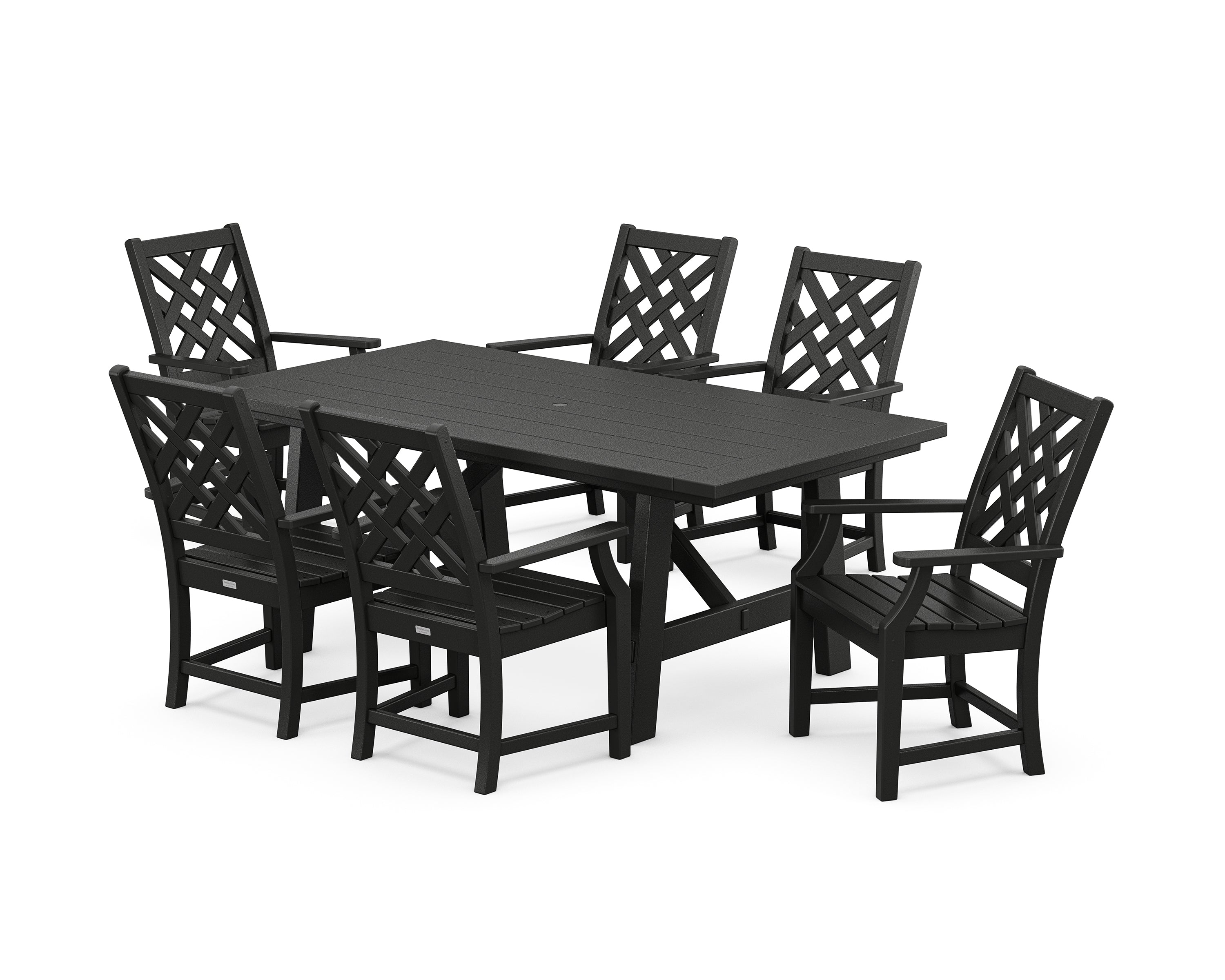Country Living Wovendale Arm Chair 7-Piece Rustic Farmhouse Dining Set in Black