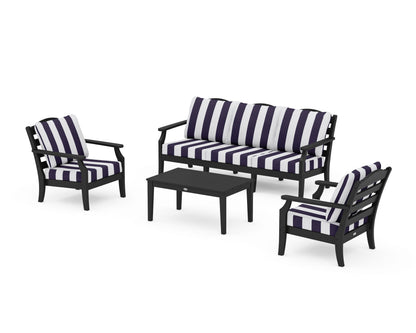 Draper James™ by  POLYWOOD® Savannah 4-Piece Deep Seating Set with Sofa in Black / Cabana Stripe Navy