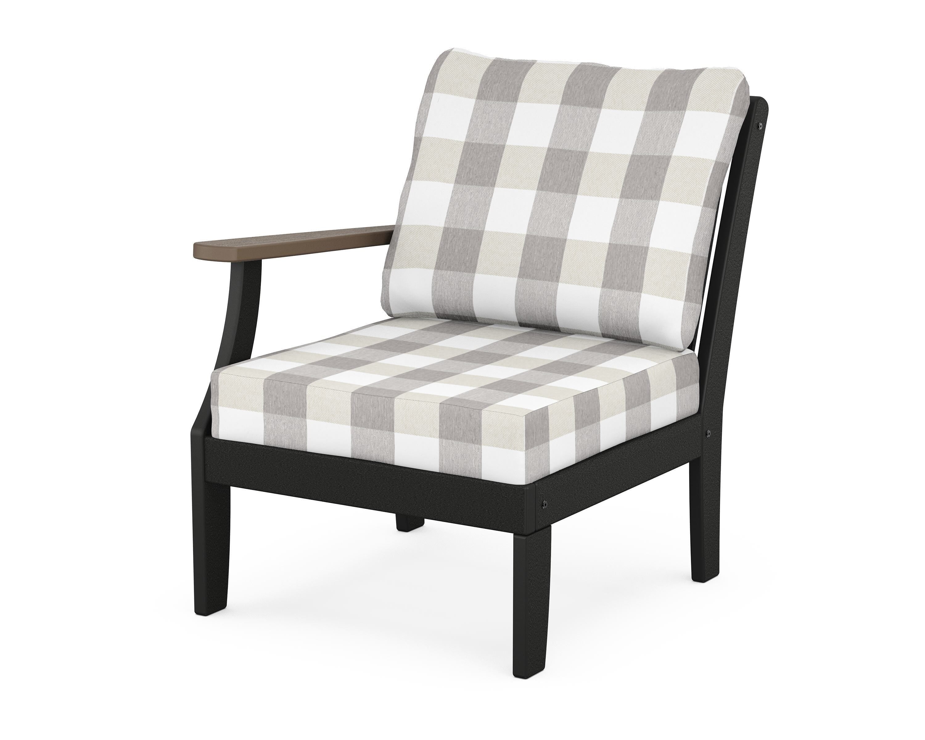 POLYWOOD® Braxton Modular Left Arm Chair in Black / Kona / Buffalo Plaid Grey Mist