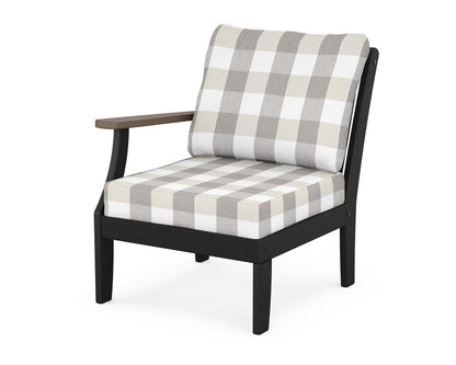 POLYWOOD® Braxton Modular Left Arm Chair in Black / Kona / Buffalo Plaid Grey Mist