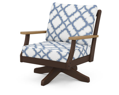 POLYWOOD® Braxton Deep Seating Swivel Chair in Mahogany / Natural / Trellis Sky Blue