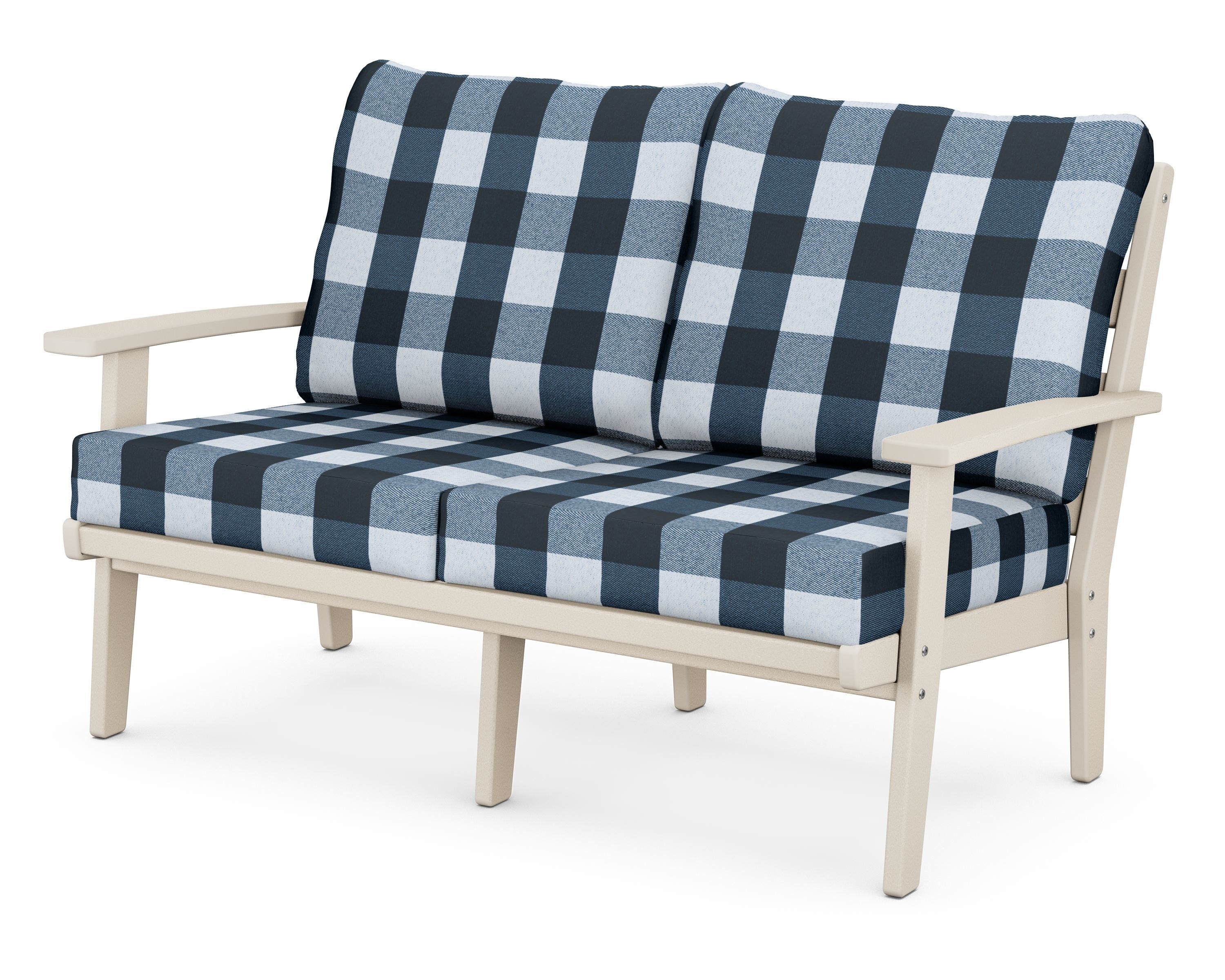 POLYWOOD® Grant Park Deep Seating Loveseat in Sand / Buffalo Plaid Marine Indigo