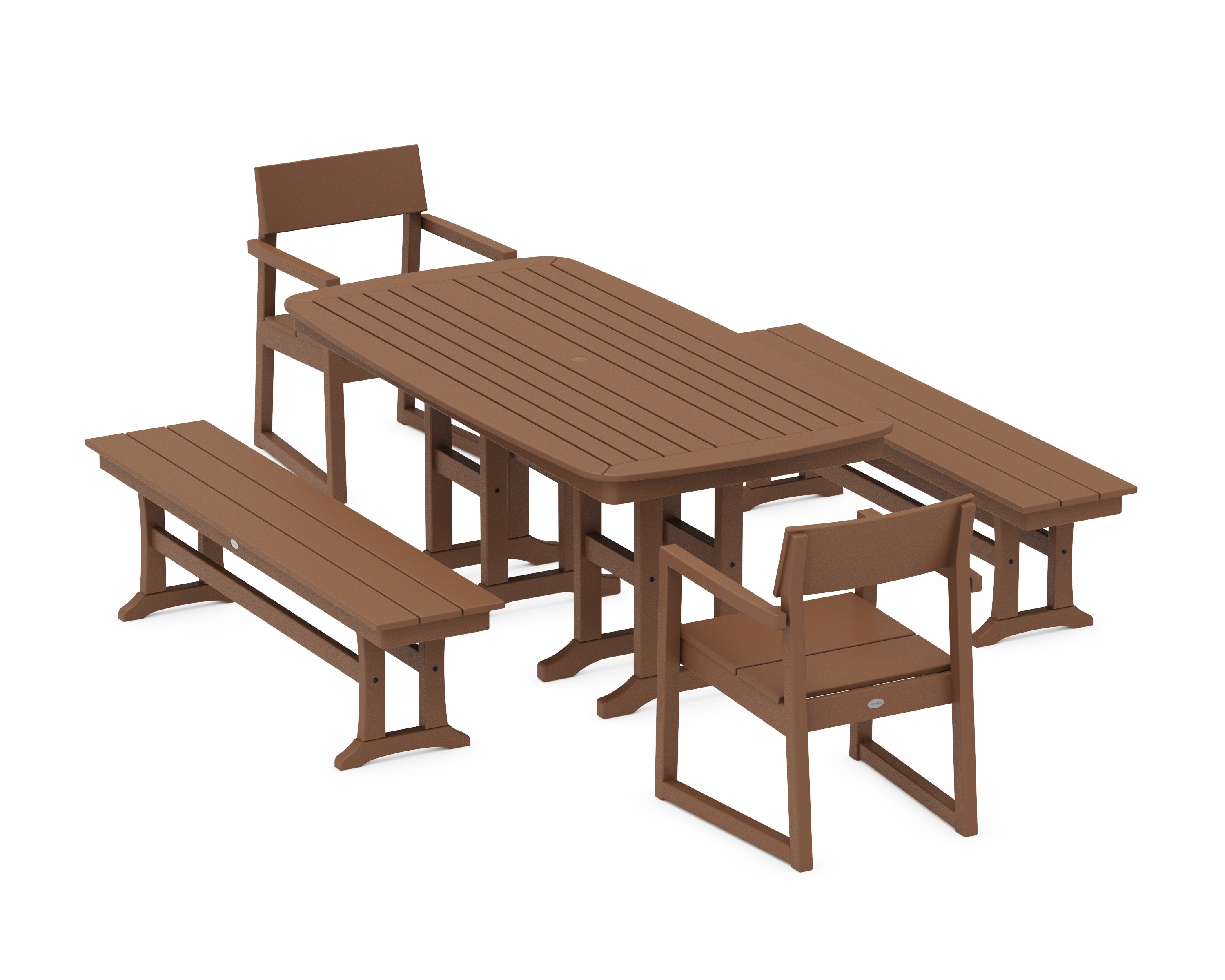 POLYWOOD® EDGE 5-Piece Dining Set with Benches in Teak