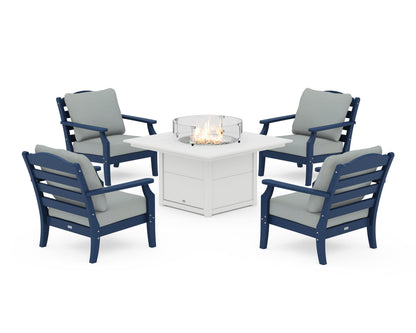Draper James™ by  POLYWOOD® Savannah 5-Piece Deep Seating Set with Fire Pit Table in Navy / Spa