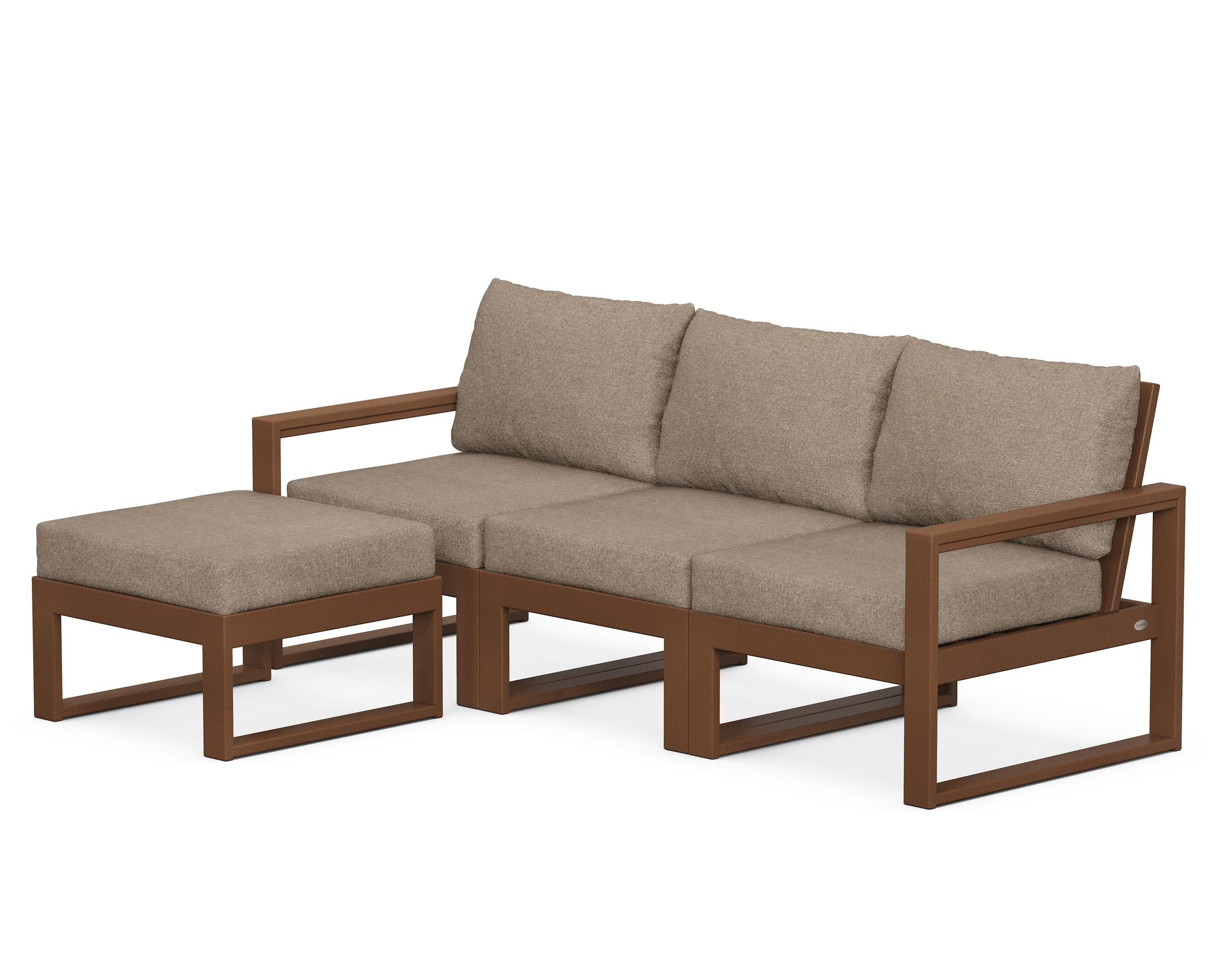 POLYWOOD® EDGE 4-Piece Modular Deep Seating Set with Ottoman in Teak / Spiced Burlap