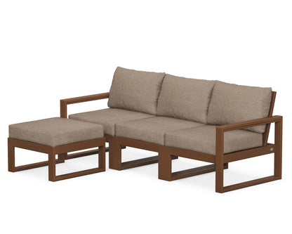 POLYWOOD® EDGE 4-Piece Modular Deep Seating Set with Ottoman in Teak / Spiced Burlap