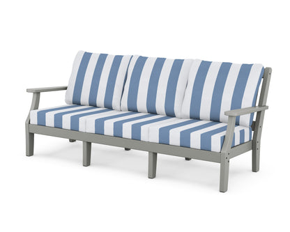 Martha Stewart by POLYWOOD® Chinoiserie Deep Seating Sofa in Slate Grey / Cabana Stripe Sky Blue