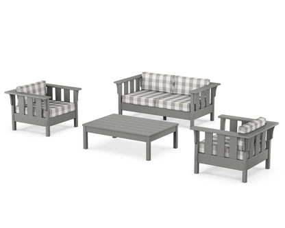Martha Stewart by POLYWOOD® Acadia 4-Piece Deep Seating Set with Loveseat in Slate Grey / Buffalo Plaid Grey Mist