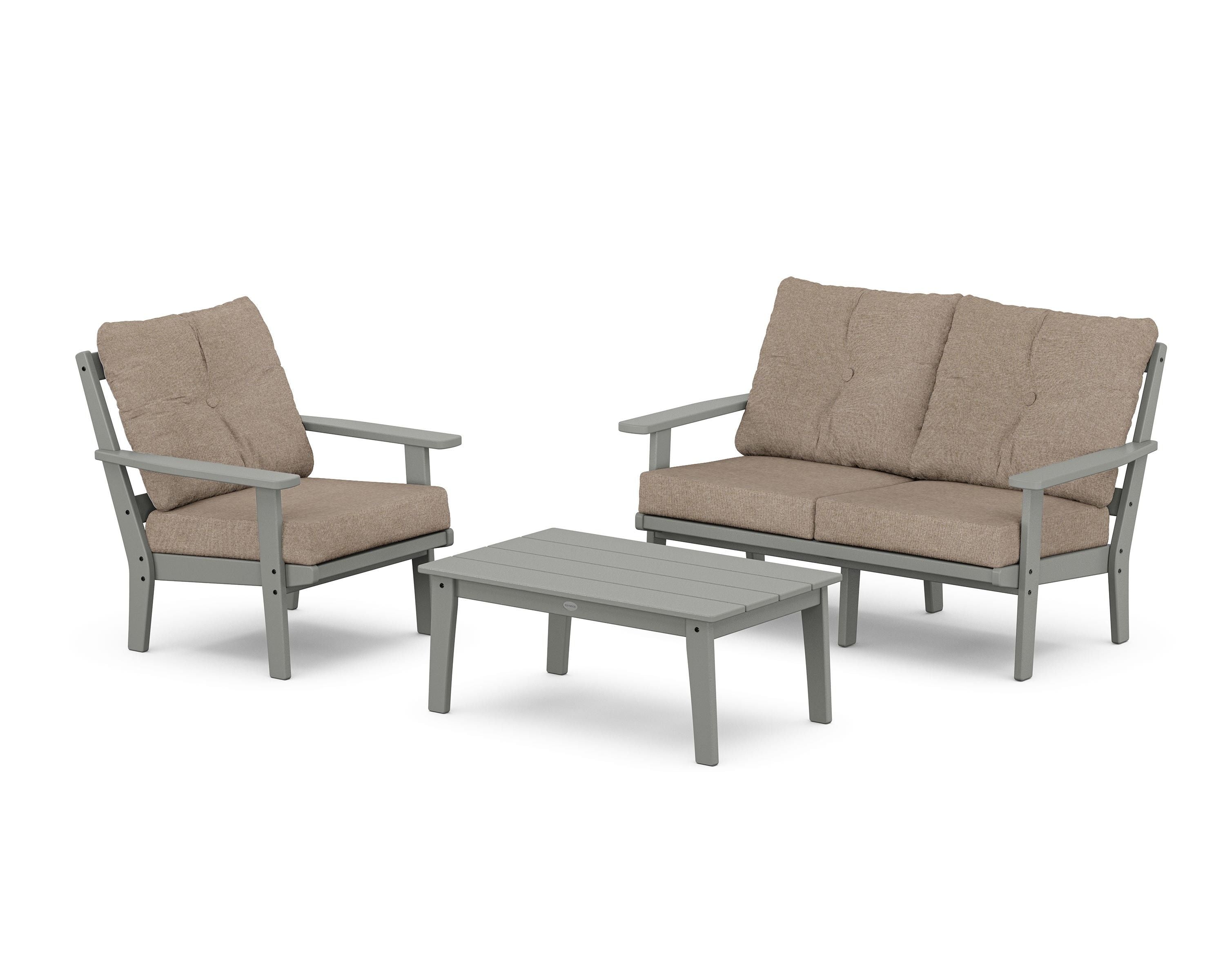 POLYWOOD® Prairie 3-Piece Deep Seating Set with Loveseat in Slate Grey / Spiced Burlap