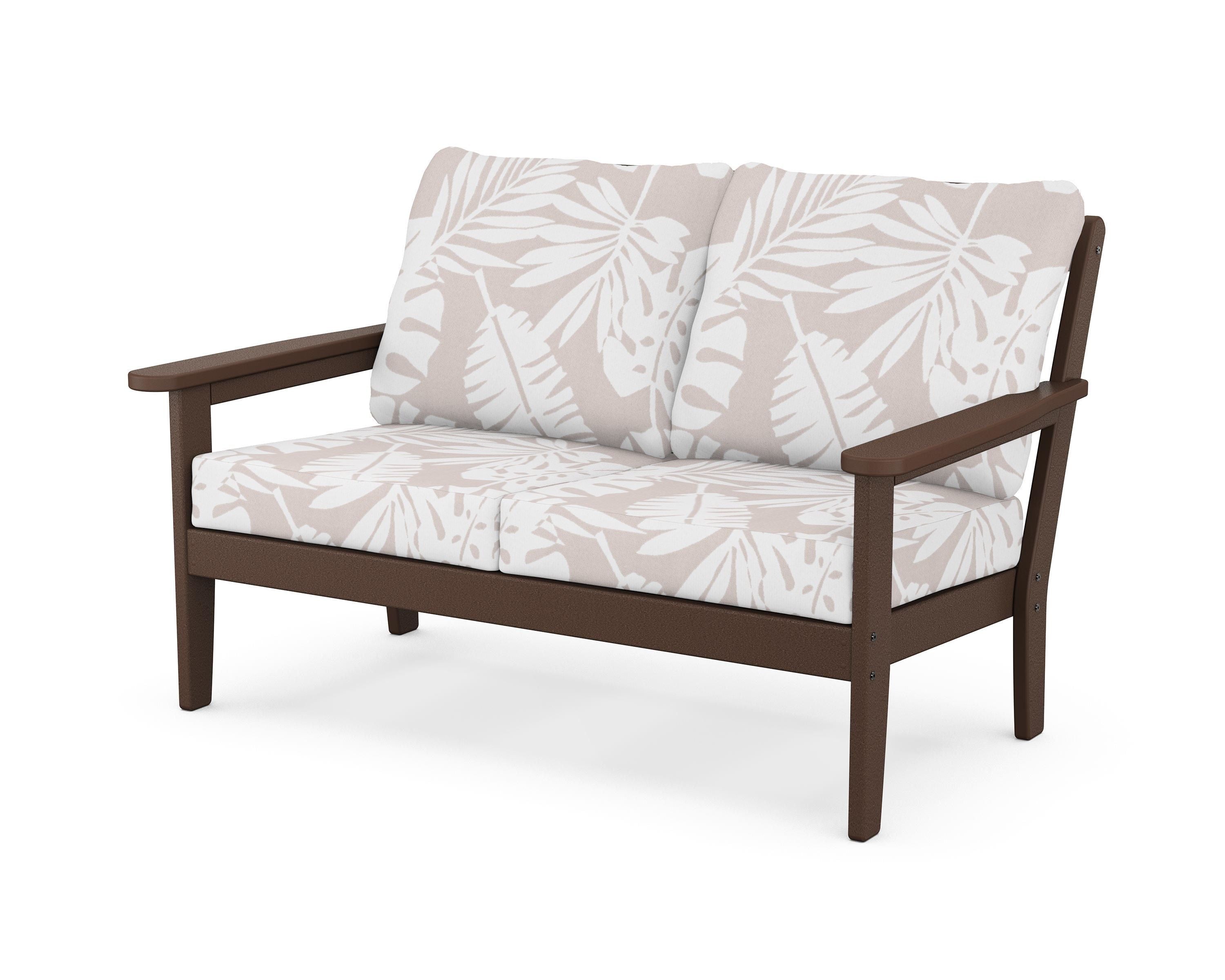 Country Living Cottage Deep Seating Loveseat in Mahogany / Leaf Dune Burlap