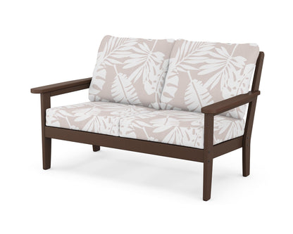 Country Living Cottage Deep Seating Loveseat in Mahogany / Leaf Dune Burlap