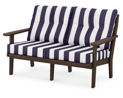 POLYWOOD® Lakeside Deep Seating Loveseat in Mahogany / Cabana Stripe Navy