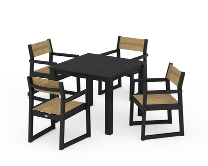 POLYWOOD® EDGE Sling Arm Chair 5-Piece Parsons Dining Set in Black / Burlap Sling