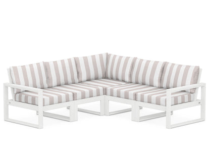POLYWOOD® EDGE 5-Piece Modular Deep Seating Set in White / Cabana Stripe Dune Burlap