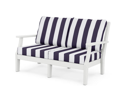 Martha Stewart by POLYWOOD® Chinoiserie Deep Seating Loveseat in White / Cabana Stripe Navy