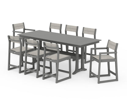 POLYWOOD® EDGE Sling 9-Piece Farmhouse Counter Set with Trestle Legs in Slate Grey / Birch Sling