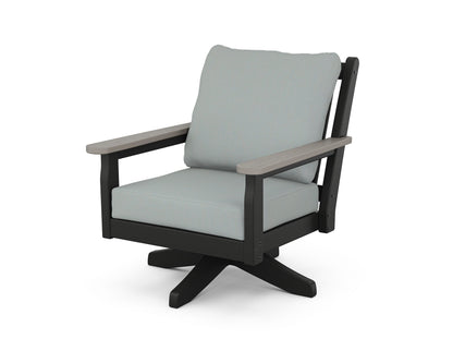 POLYWOOD® Chippendale Deep Seating Swivel Chair in Black / Driftwood / Spa