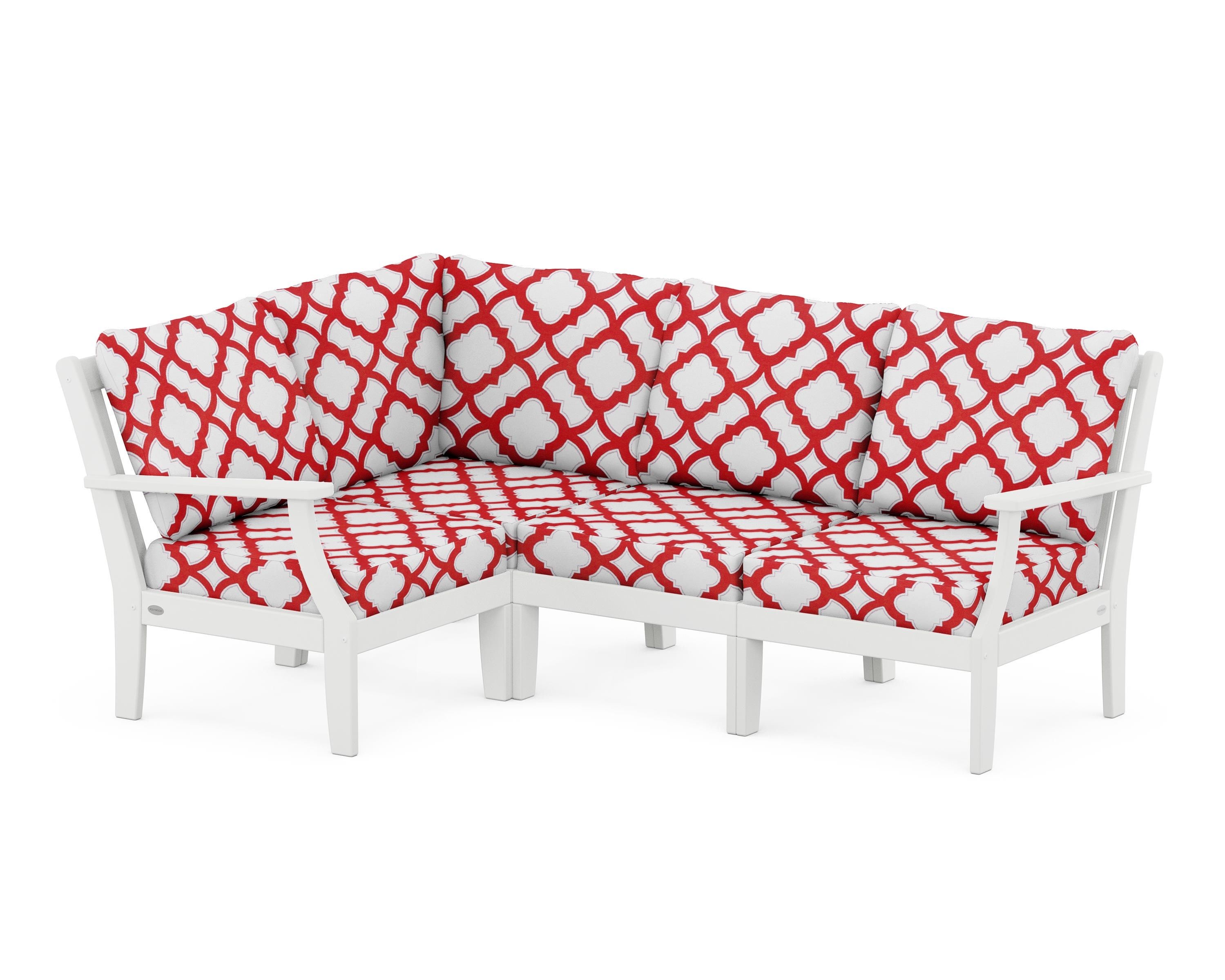 POLYWOOD® Braxton Modular 4-Piece Deep Seating Set in White / Trellis Crimson