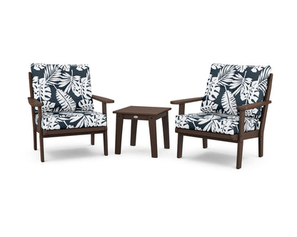 POLYWOOD® Lakeside 3-Piece Deep Seating Chair Set in Mahogany / Leaf Marine Indigo