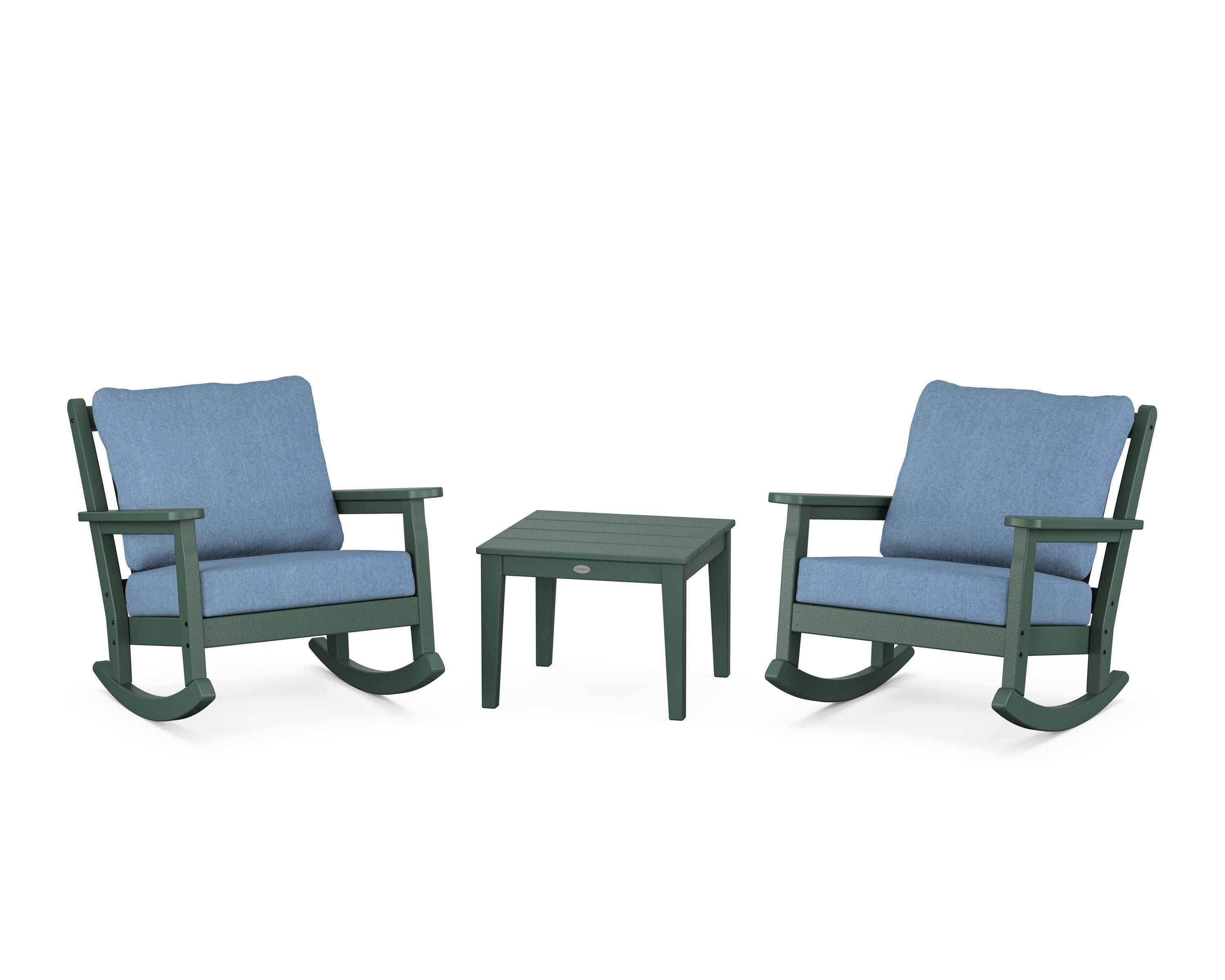 POLYWOOD® Chippendale 3-Piece Deep Seating Rocker Set in Green / Sky Blue