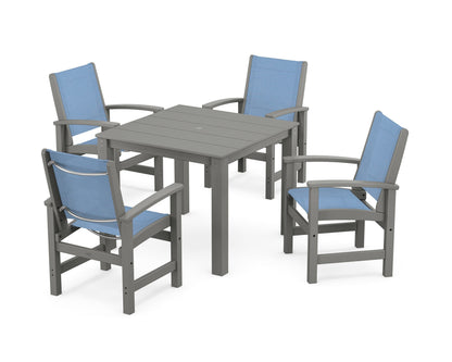 POLYWOOD® Coastal 5-Piece Parsons Dining Set in Slate Grey / Poolside Sling
