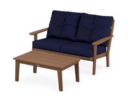 POLYWOOD® Lakeside 2-Piece Lounge Loveseat Set in Teak / Navy