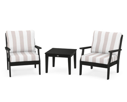POLYWOOD® Braxton 3-Piece Deep Seating Set in Black / Cabana Stripe Dune Burlap