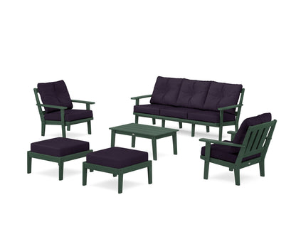 POLYWOOD® Oxford 6-Piece Lounge Sofa Set in Green / Navy Linen